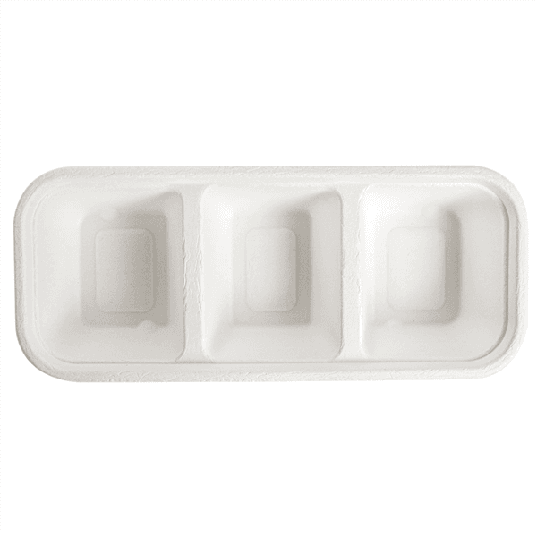 50 x  3 Compartment Long Bagasse Food Tray