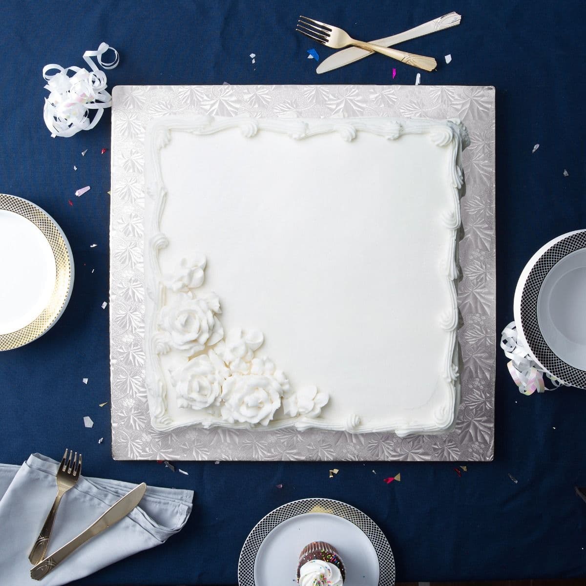Embossed Silver Square Cake Drum