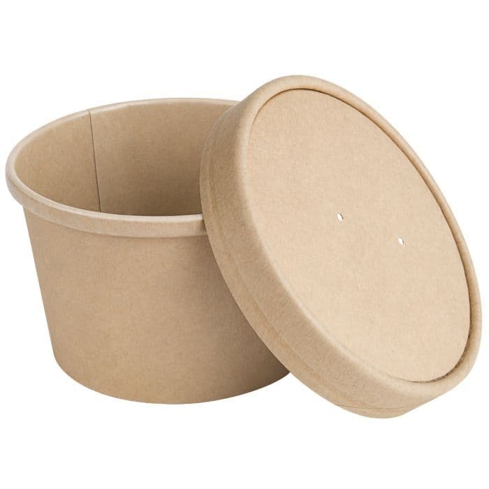 500 x 6oz Kraft Brown Paper Food Tubs With Card Lids Available