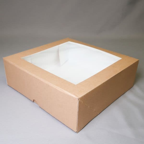 50 x Square 9 x 9 x 3" Kraft Brown Windowed Cake Boxes