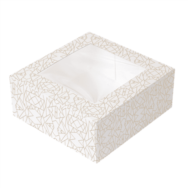 50 x Square Gold Printed Windowed Cake Boxes - Various Sizes
