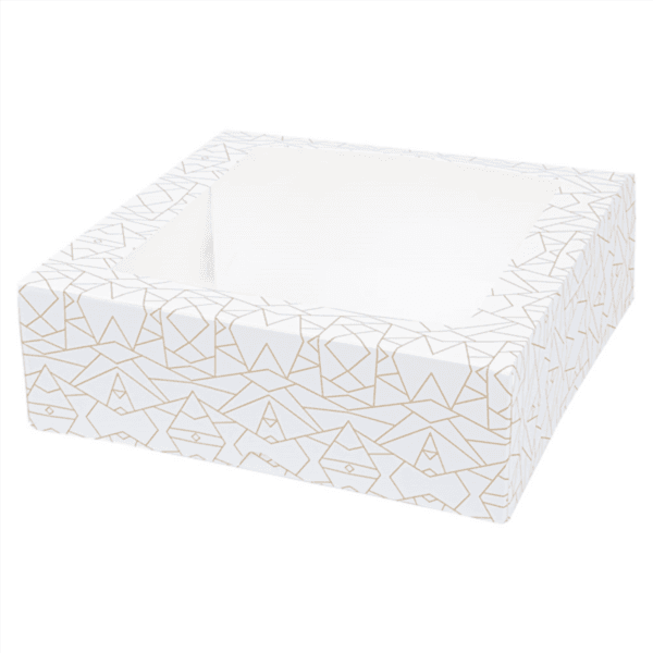 50 x Square Gold Printed Windowed Cake Boxes - Various Sizes