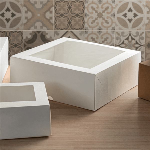 50 x Square White Windowed Cake Boxes - Various Sizes