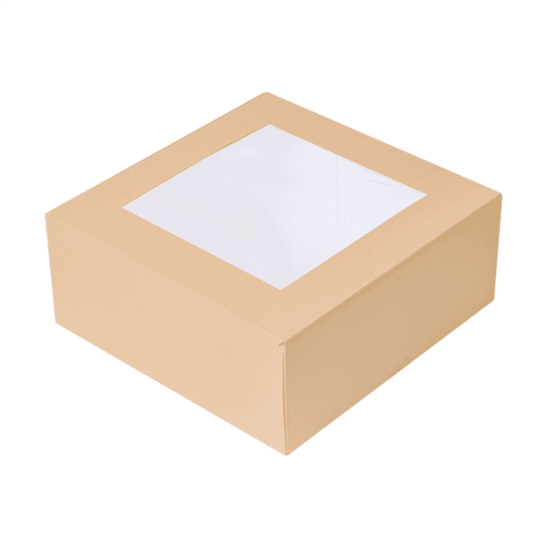 50 x Square Kraft Brown Windowed Cake Boxes - Various Sizes