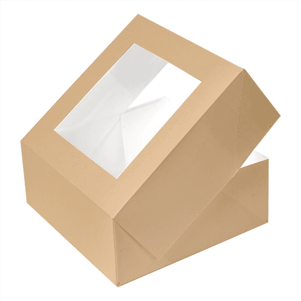50 x Square Kraft Brown Windowed Cake Boxes - Various Sizes