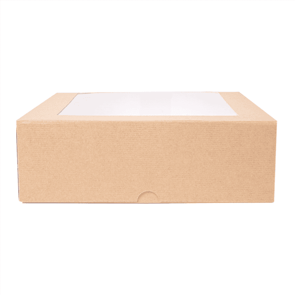 50 x Square Kraft Brown Windowed Cake Boxes - Various Sizes