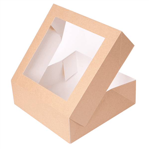 50 x Square Kraft Brown Windowed Cake Boxes - Various Sizes
