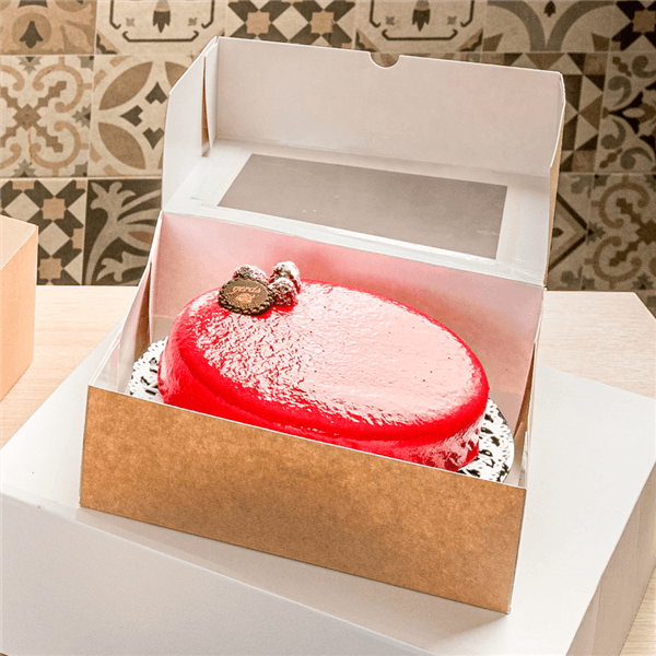 50 x Square Kraft Brown Windowed Cake Boxes - Various Sizes