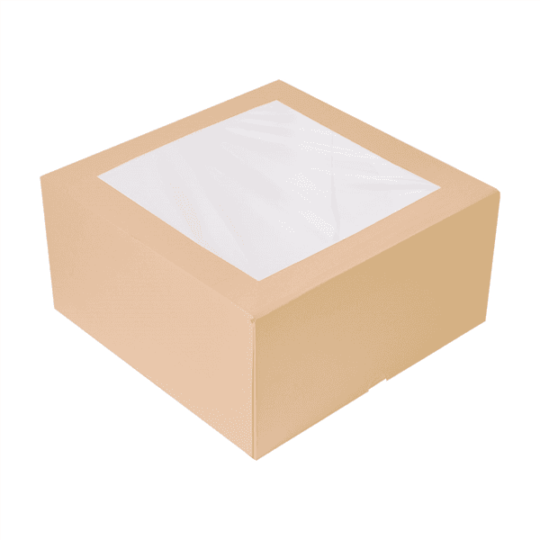 50 x Square 9 x 9 x 4.5" Kraft Brown Windowed Cake Boxes