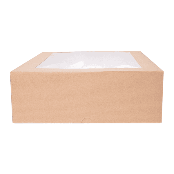 50 x Square Kraft Brown Windowed Cake Boxes - Various Sizes