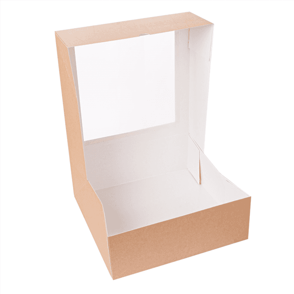 50 x Square Kraft Brown Windowed Cake Boxes - Various Sizes