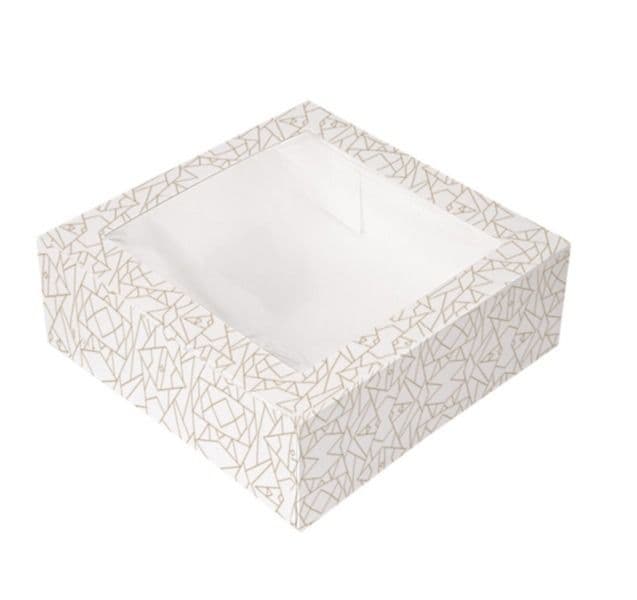 50 x Square 10 x 10 x 3" Gold Printed Windowed Cake Boxes