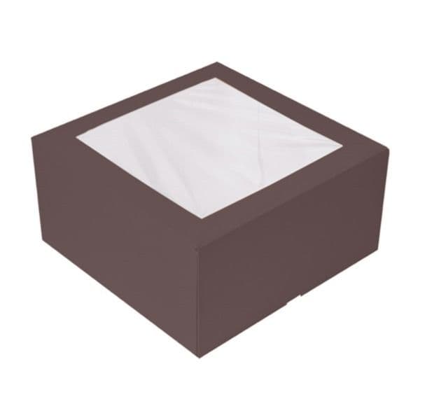 50 x Dark Chocolate 9.5 x 9.5 x 4.5" Windowed Cake Boxes