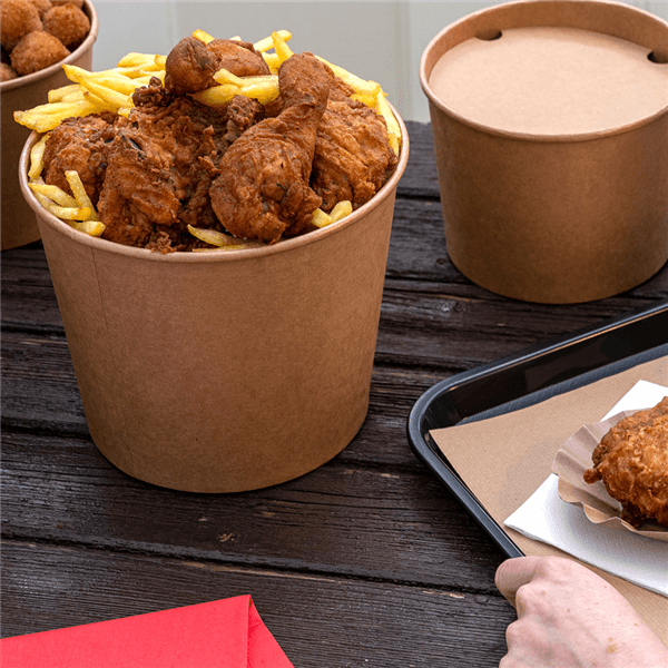Kraft Brown Cardboard Chicken/Fast Food Buckets & Lids - Multiple Sizes