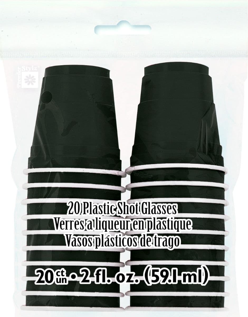 20 x Black Plastic Shot Glasses