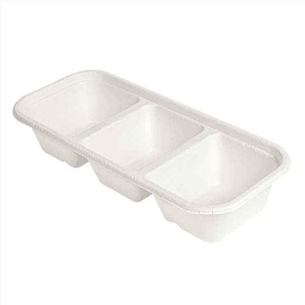 50 x  3 Compartment Long Bagasse Food Tray