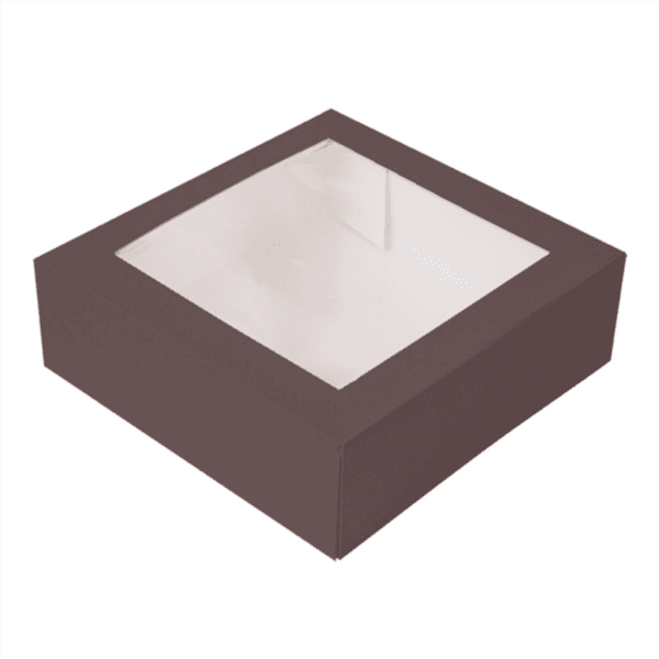 50 x Dark Chocolate 9 x 9 x 3" Windowed Cake Boxes