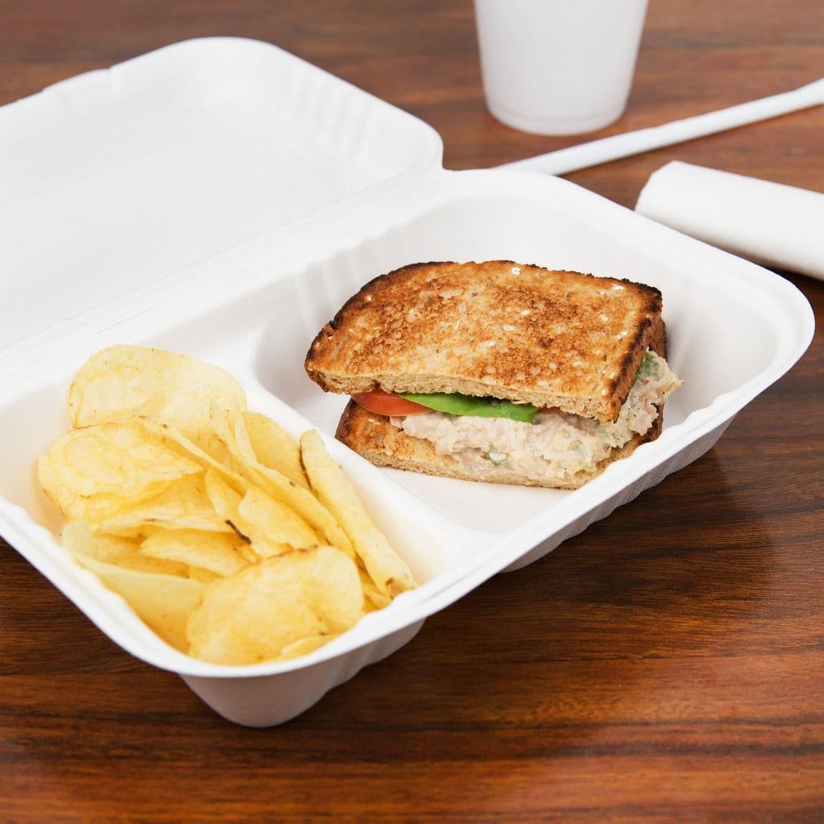 250 x 2 Compartment Biodegradable Bagasse Takeaway Boxes