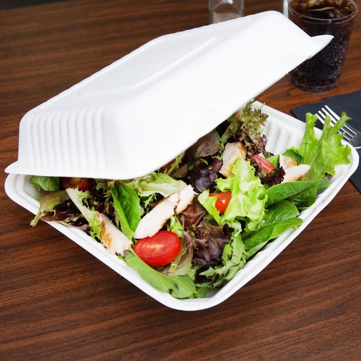 200 x HP4 8" Square Biodegradable Bagasse Takeaway Boxes