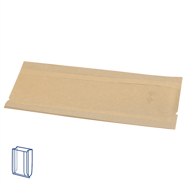 100 x Kraft Brown Greaseproof Windowed Deli Bag - 16x11+5x21cm