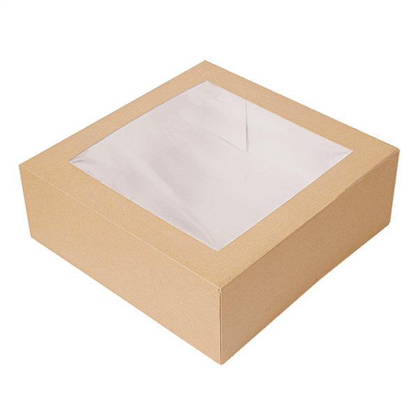 50 x Square 10 x 10 x 3" Kraft Brown Windowed Cake Boxes