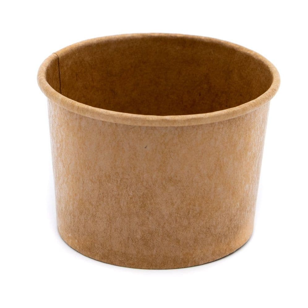 50 x 4oz Kraft Brown Paper Food Tubs & Flat Plastic Lids