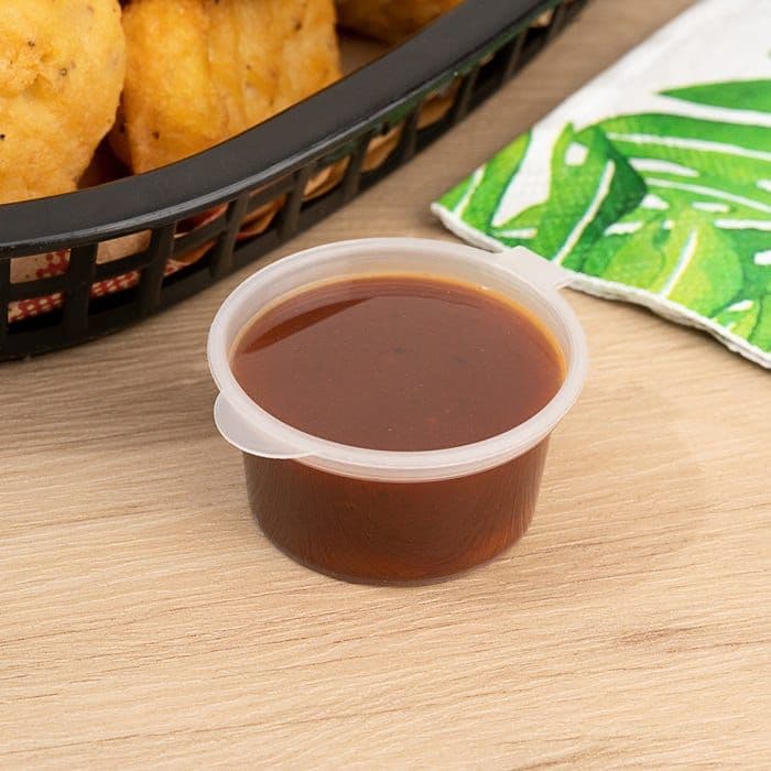 100 x Hinged Lidded Plastic Sauce Pots - Multiple Sizes