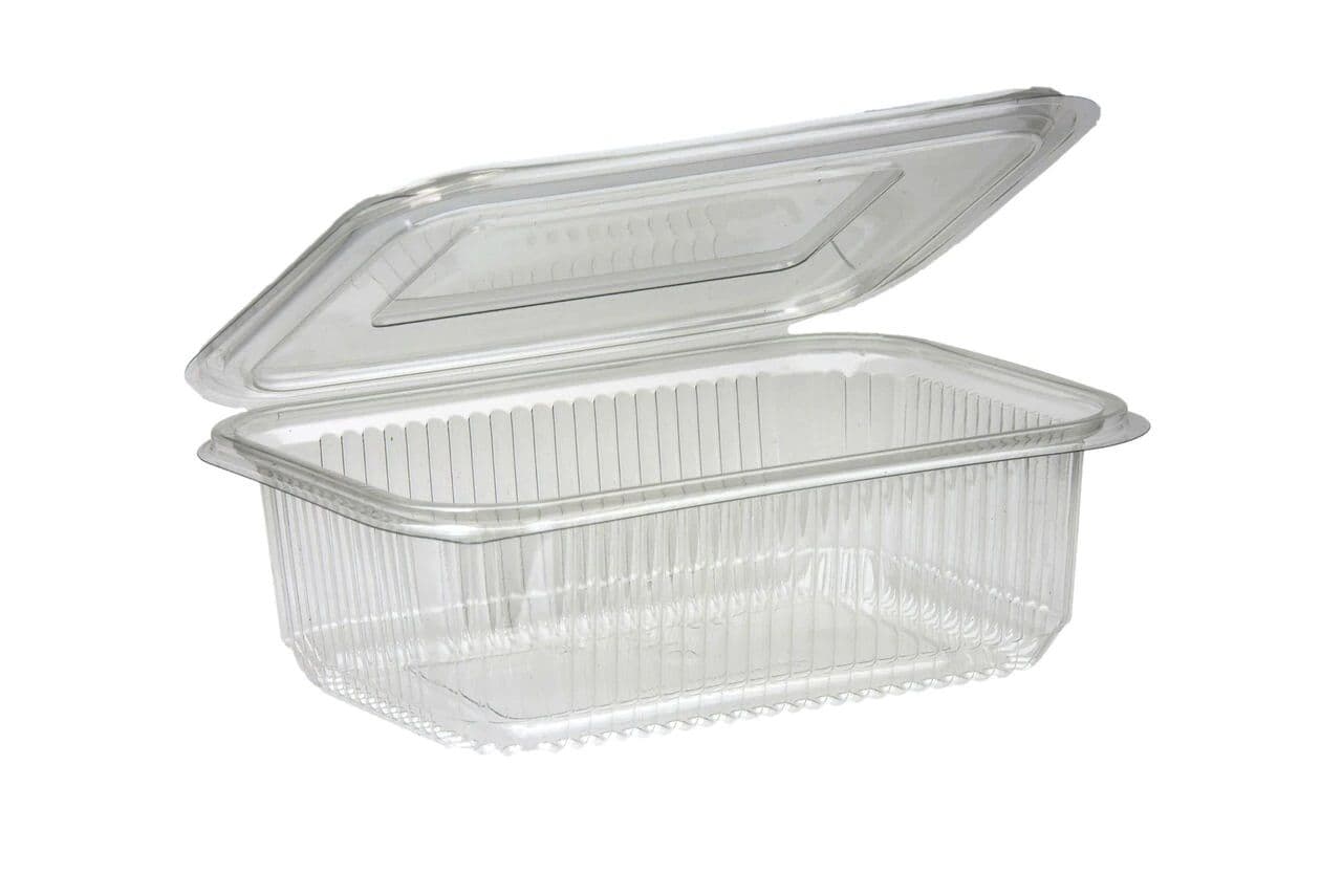 200 x Clear Plastic 1000ml Rectangular Salad Containers