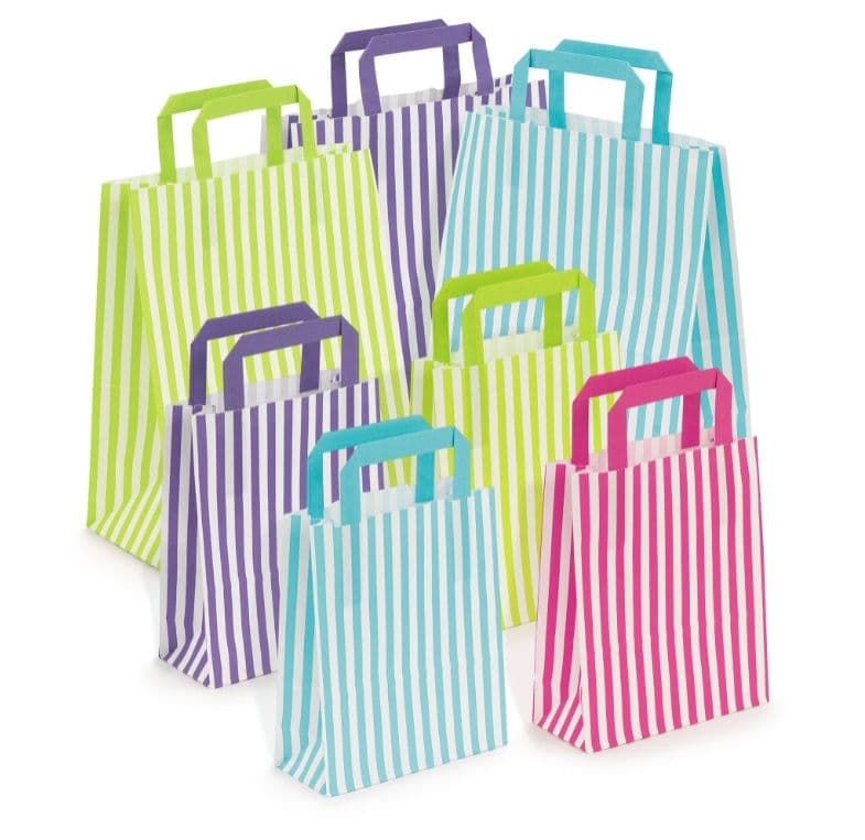 Striped Tape Handle Paper Carrier Bags - Multiple Colours/Sizes